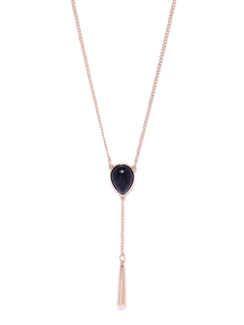 

Forever New Navy & Gold-Toned Lariat Necklace with Semi-Precious Stones, Navy blue