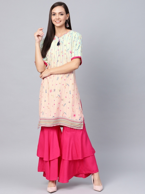 

Shree Women Pink Dyed Kurta with Layered Sharara