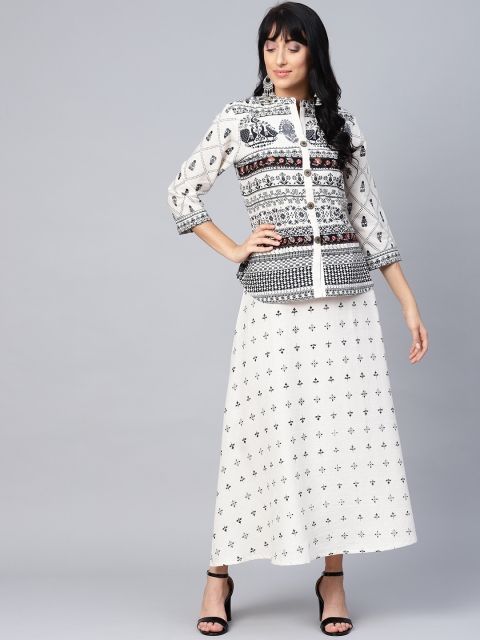 

Shree Women Off-White & Black Layered Printed Maxi Dress