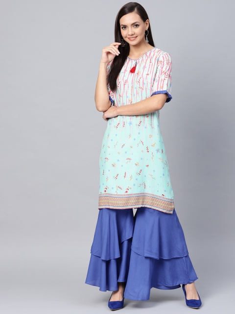 

Shree Women Blue & Pink Dyed Kurta with Layered Sharara