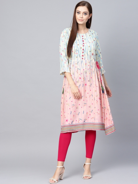 

Shree Women Off-White & Peach-Coloured Dyed A-Line Kurta