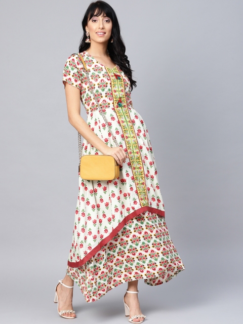 

Shree Women Off-White & Pink Layered Floral Printed Maxi Dress