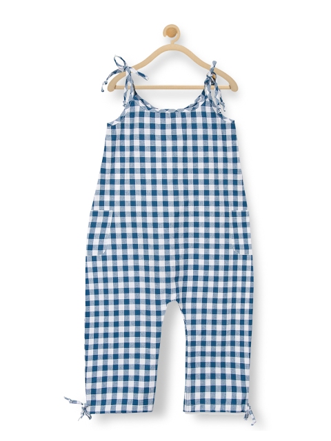 

Olele Girls Blue & White Self Design Basic Jumpsuit
