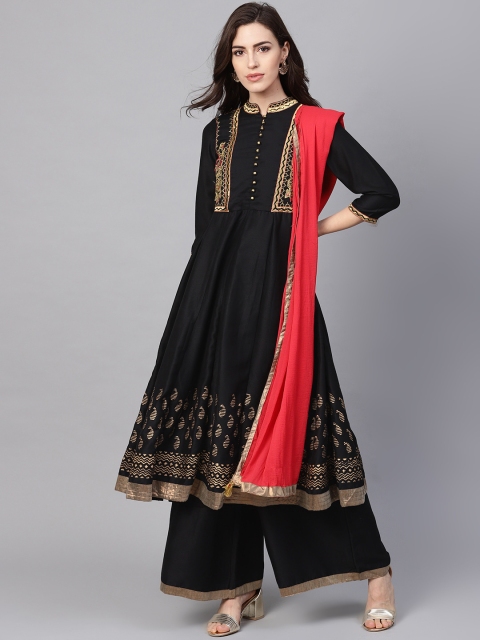 

Rain & Rainbow Women Black Yoke Design Kurta with Palazzos & Dupatta