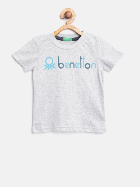 

United Colors of Benetton Boys Grey Melange Solid Round Neck T-shirt