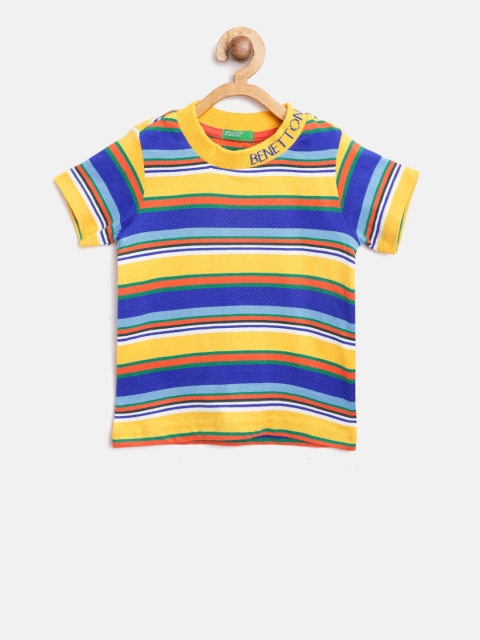 

United Colors of Benetton Boys Yellow & Blue Striped Round Neck T-shirt