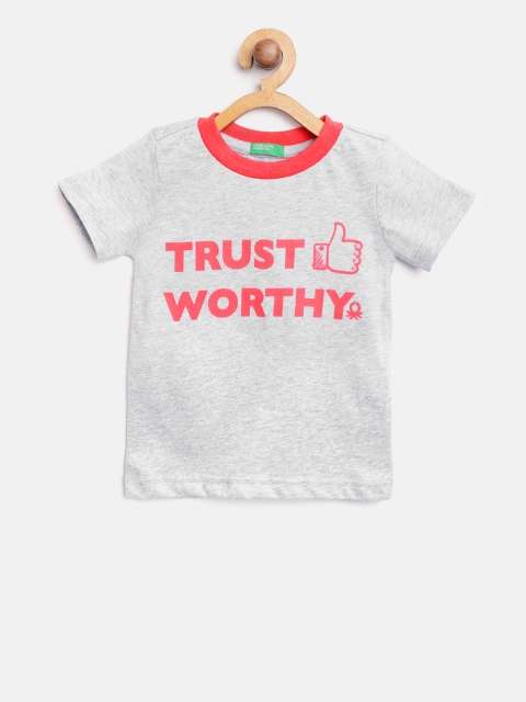 

United Colors of Benetton Boys Grey Melange Printed Round Neck T-shirt