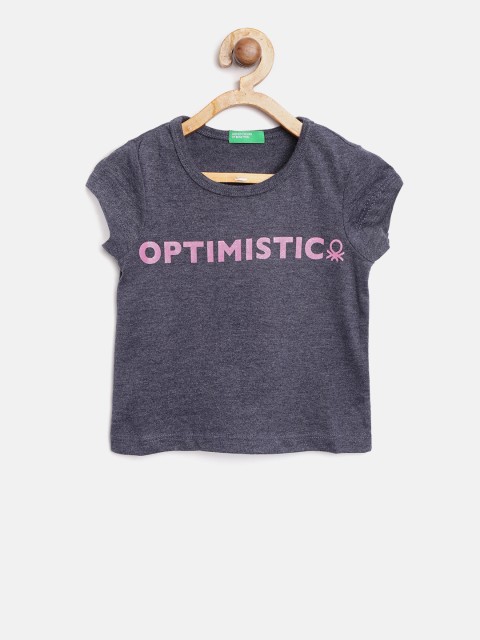 

United Colors of Benetton Girls Navy Blue Printed Detail Round Neck T-shirt