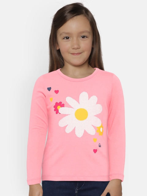 

United Colors of Benetton Girls Pink Printed Round Neck T-shirt