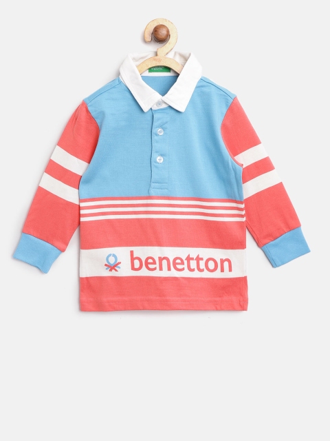 

United Colors of Benetton Boys Blue & Pink Striped Polo Collar T-shirt