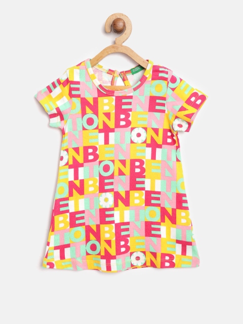 

United Colors of Benetton Girls Yellow & Red Printed Shift Dress