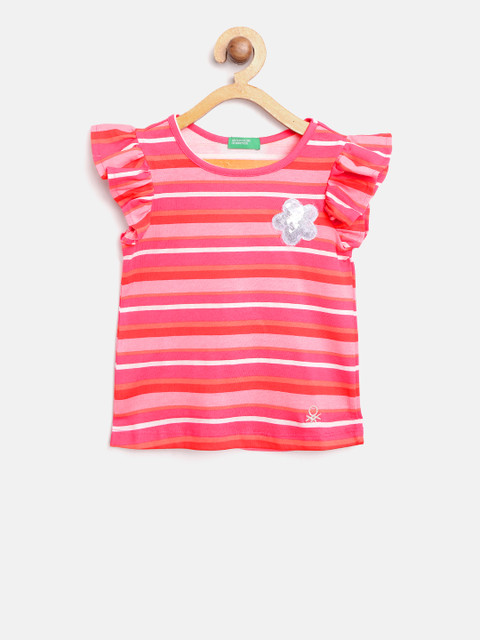 

United Colors of Benetton Girls Pink Striped Pure Cotton Top