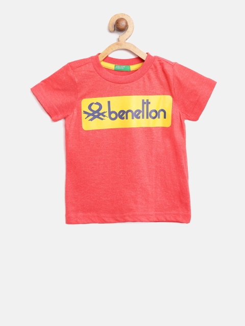 

United Colors of Benetton Boys Coral Red & Yellow Printed Round Neck T-shirt