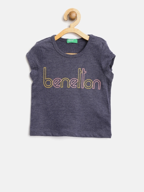 

United Colors of Benetton Girls Navy Printed Round Neck T-shirt, Navy blue