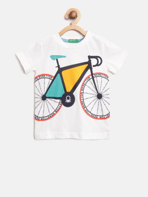 

United Colors of Benetton Boys White & Blue Printed Round Neck T-shirt