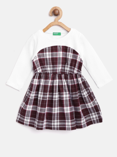 

United Colors of Benetton Girls Burgundy & White Checked Fit & Flare Dress