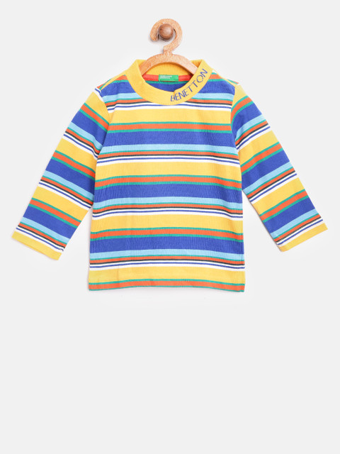 

United Colors of Benetton Boys Blue & Yellow Striped Round Neck T-shirt