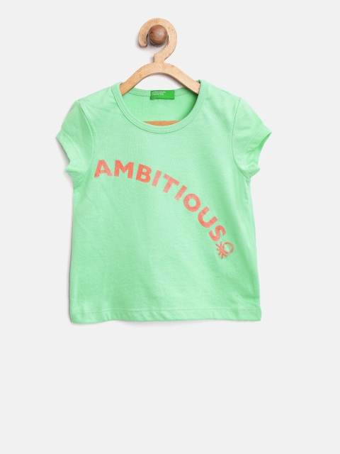 

United Colors of Benetton Girls Green Printed Round Neck T-shirt