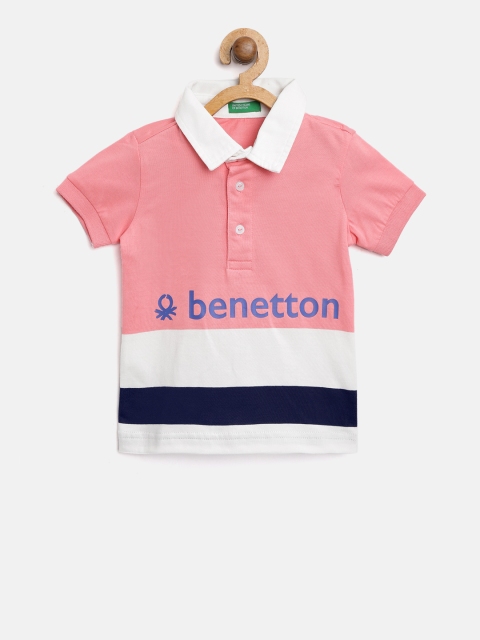 

United Colors of Benetton Boys Pink & White Colourblocked Polo Collar T-shirt