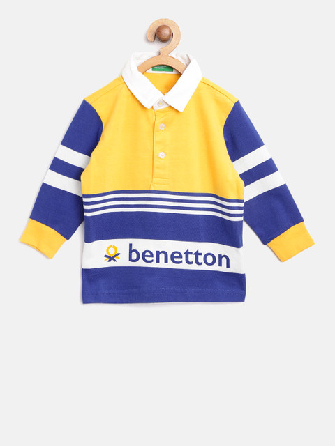 

United Colors of Benetton Boys Yellow & Blue Striped Polo Collar T-shirt