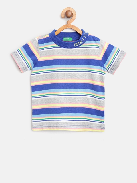 

United Colors of Benetton Boys Blue & Grey Melange Striped Round Neck T-shirt