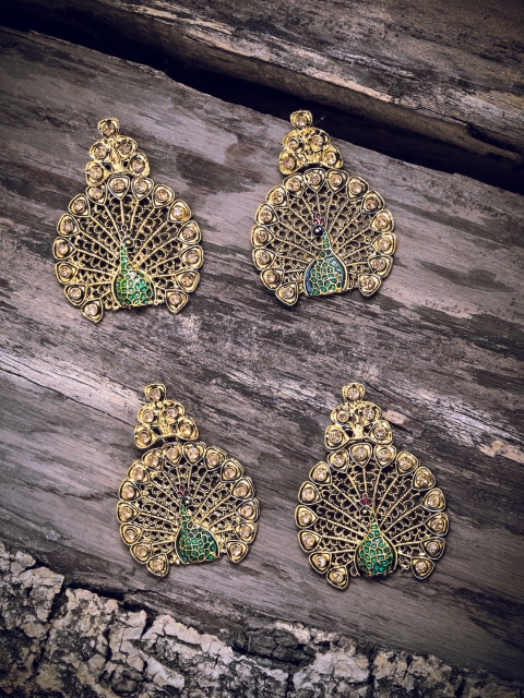 

Zaveri Pearls Combo of 2 Peacock Inspired Drop Earrings, Gold