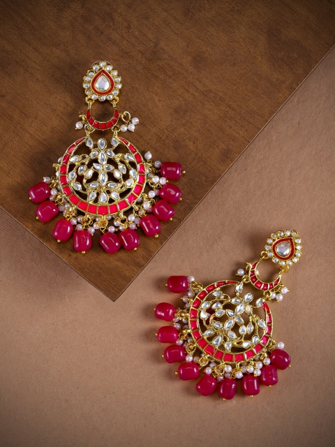 

Zaveri Pearls Gold-Toned & Red Crescent Shaped Drop Earrings