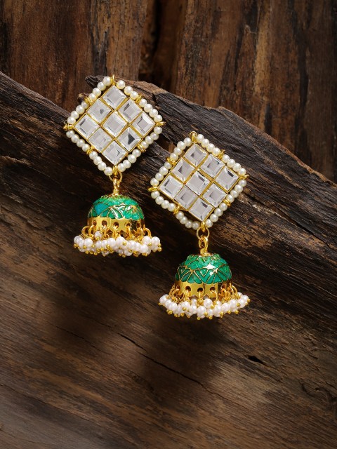 

Zaveri Pearls Gold-Toned & Green Dome Shaped Jhumkas