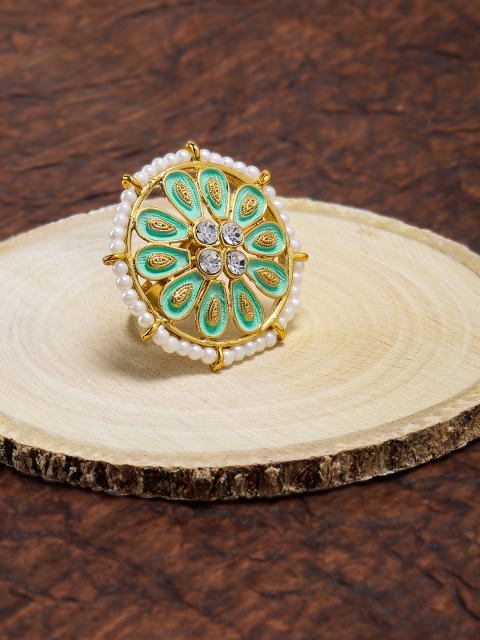 

Zaveri Pearls Gold Toned & Green Enamelled Adjustable Finger Ring