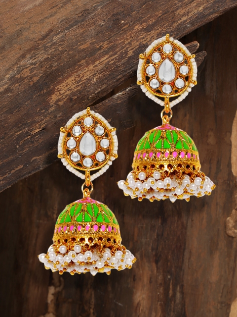 

Zaveri Pearls Gold-Toned & Green Dome Shaped Jhumkas