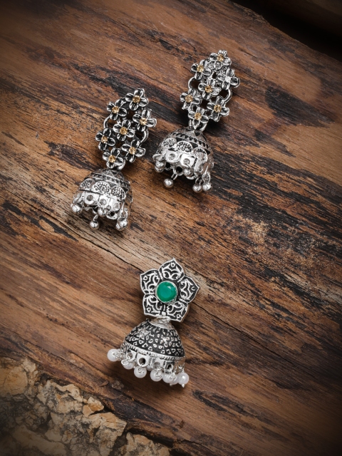 

Zaveri Pearls Combo Of 2 Antique Silver Tone Jhumki Earrings