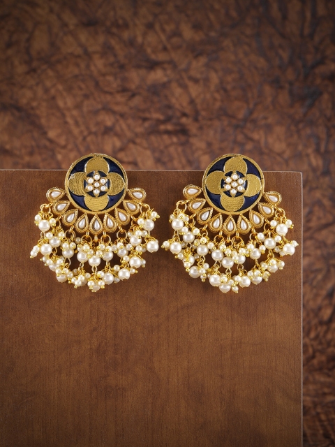 

Zaveri Pearls Gold-Toned & Navy Blue Enamelled Circular Chandbalis