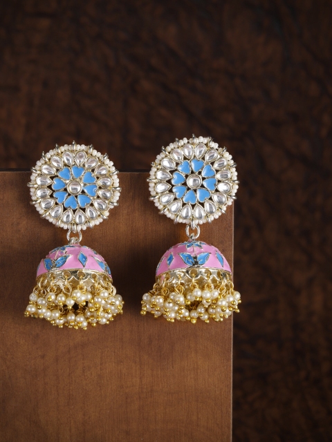 

Zaveri Pearls Pink & Blue Dome Shaped Jhumkas