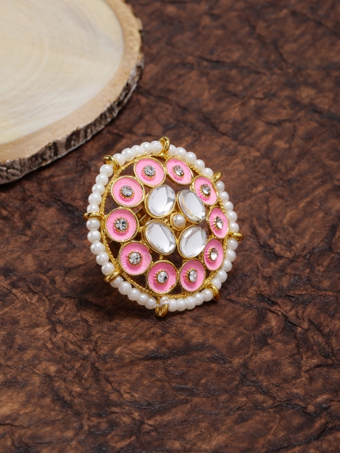

Zaveri Pearls Gold Toned & Pink Enamelled Adjustable Finger Ring