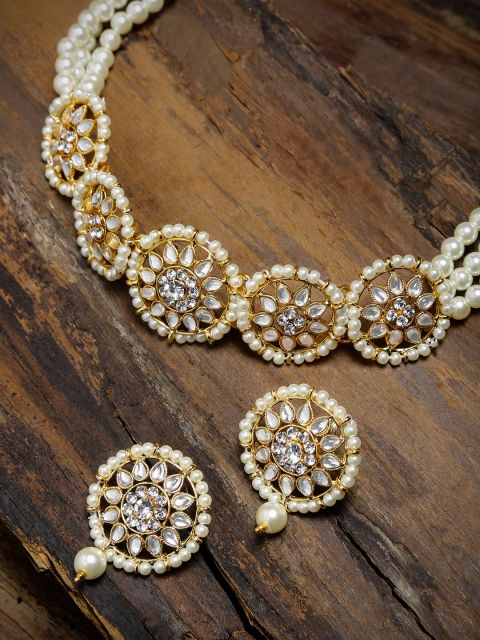 

Zaveri Pearls White Gold-Plated Kundan & Pearls Studded Jewellery Set