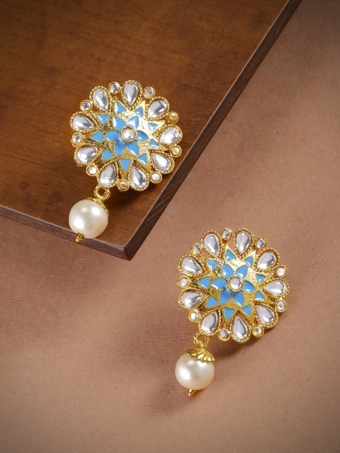 

Zaveri Pearls Gold-Toned & Turquoise Blue Enamelled Drop Earrings