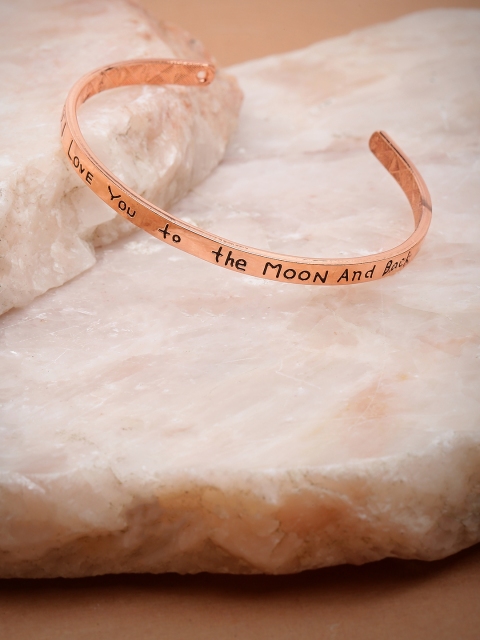 

Zaveri Pearls Rose Gold Tone Splendid Love Quote Engraved Cuff Bracelet