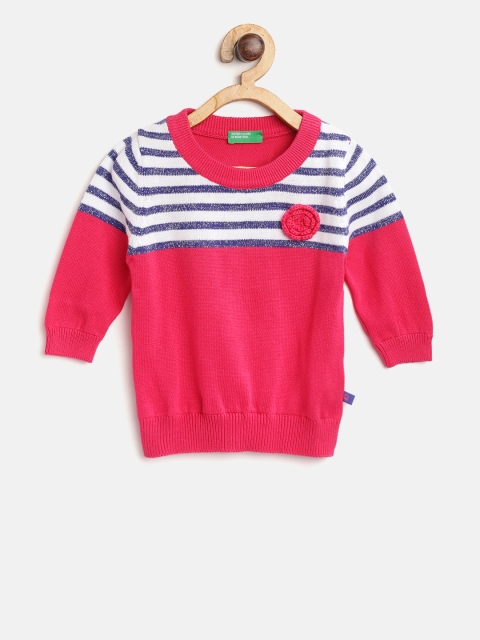 

United Colors of Benetton Girls Pink & White Striped Pullover