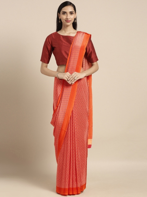 

Pisara Orange & Red Poly Crepe Printed Saree