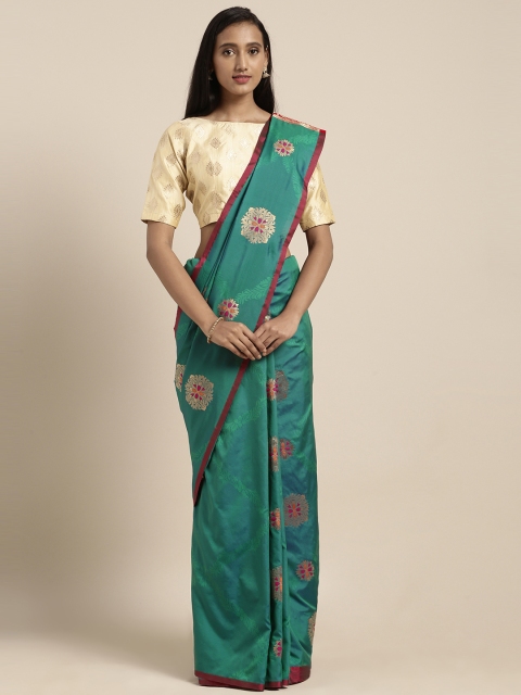 

Pisara Teal Green Silk Blend Woven Design Kanjeevaram Saree