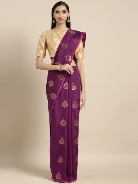 

Pisara Purple & Gold-Toned Silk Blend Woven Design Kanjeevaram Saree