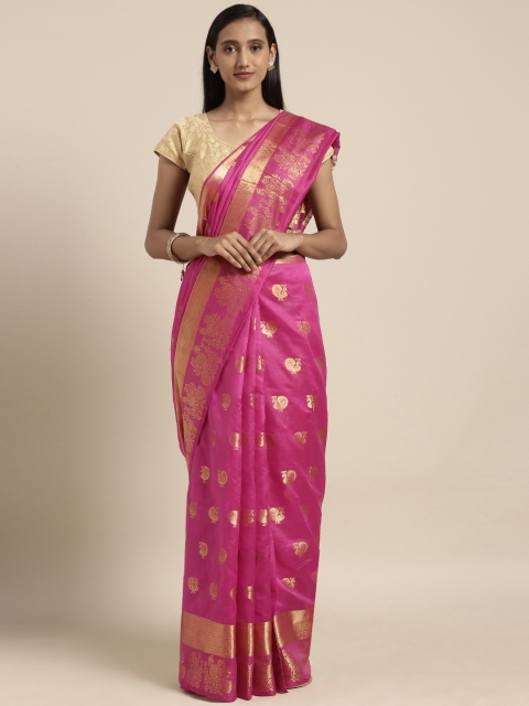 

Pisara Pink Silk Cotton Woven Design Chanderi Saree