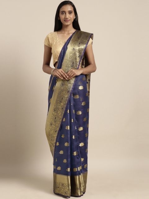 

Pisara Navy Blue Silk Cotton Woven Design Chanderi Saree