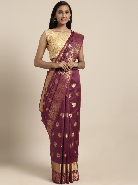 

Pisara Burgundy Silk Cotton Woven Design Chanderi Saree