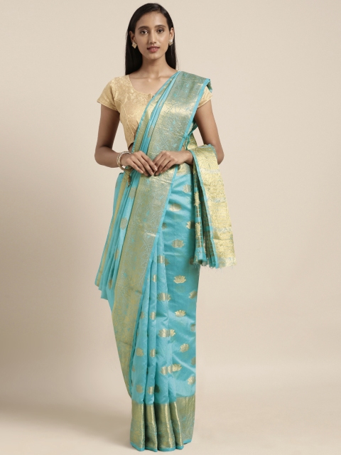 

Pisara Blue Silk Cotton Woven Design Chanderi Saree