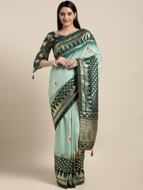 

Kvsfab Green Printed Silk Blend Saree