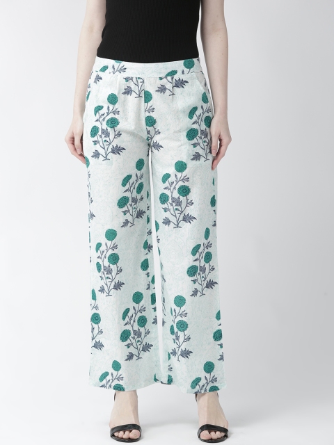 

RANGMAYEE Women White & Blue Printed Cotton Straight Palazzos