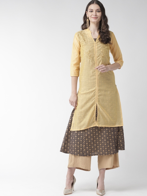 

RANGMAYEE Women Beige & Navy Blue Foil Printed Layered A-Line Kurta