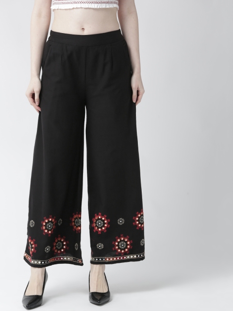 

RANGMAYEE Women Black Hem Design Wide Leg Palazzos