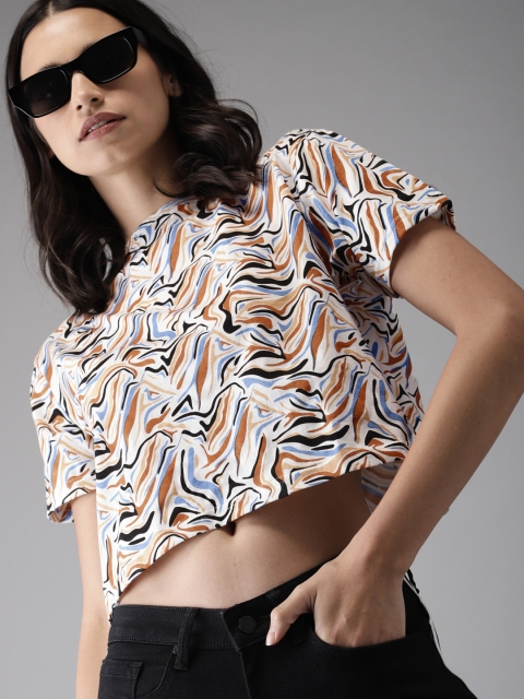 

Moda Rapido Women Multicoloured Printed Boat Neck T-shirt, Multi